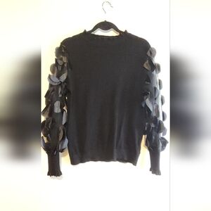 SIONI Black Sweater with Floral applique Accents